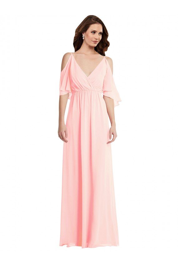 Cold Shoulder Draped Wrap Evening Maxi Dress