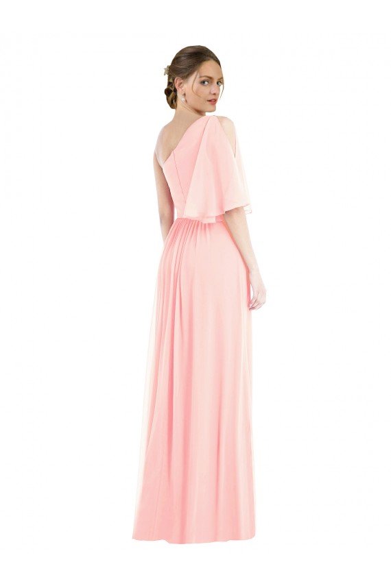 One Shoulder Bell Sleeves Chiffon Evening Maxi Dress