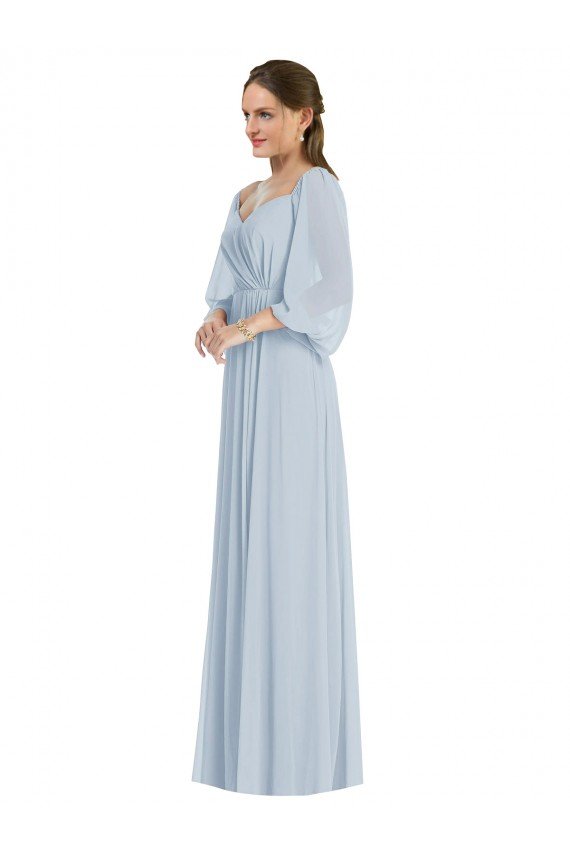 Off the Shoulder Puff Sleeve Evening Maxi Dress with Front Slit