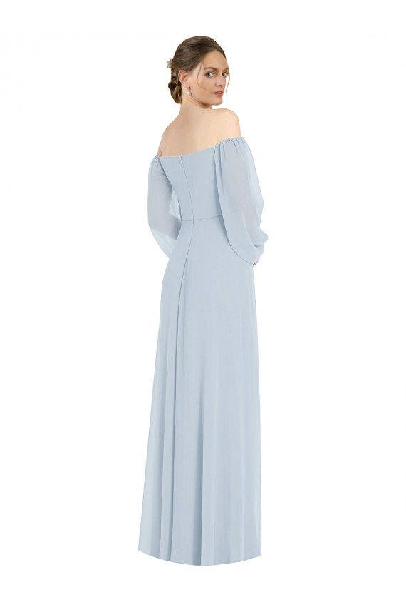 Off the Shoulder Puff Sleeve Evening Maxi Dress with Front Slit