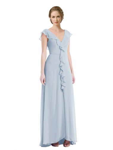 Ruffle Trimmed V Back Chiffon Evening Maxi Dress UK
