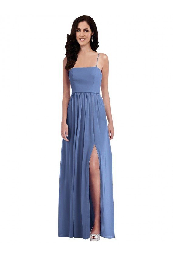 Slim Spaghetti Straps Chiffon Evening Dress with Front Slit