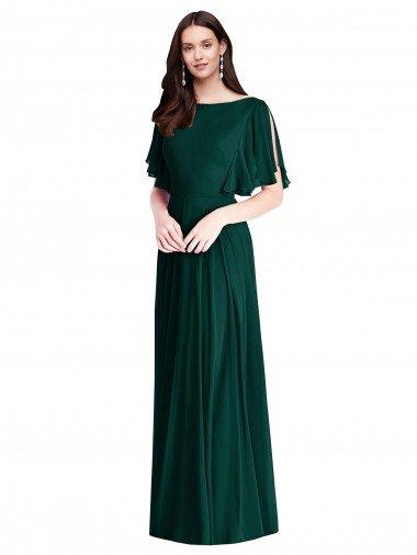 Backless Floor Length Split Sleeves Evening Maxi Dress UK