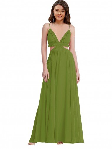 Ruffled Chiffon Cutout Evening Maxi Dress UK