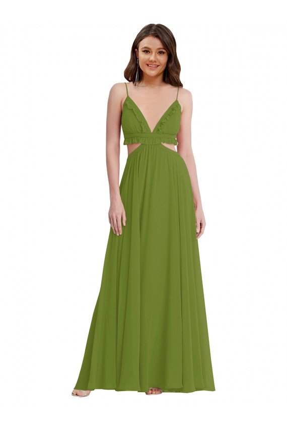 Ruffled Chiffon Cutout Evening Maxi Dress