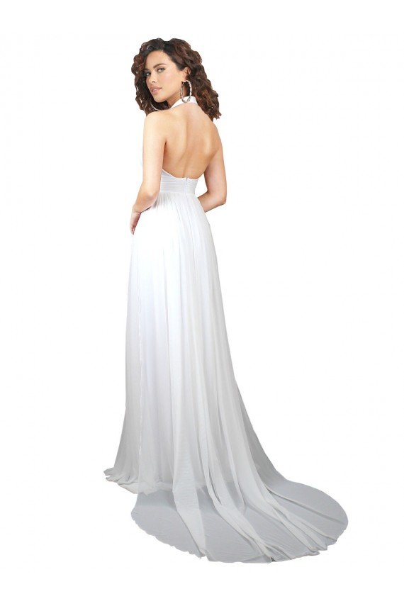 Halter Plunge V-Neckline Chiffon Dress with High Leg Split
