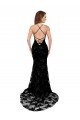 High Neckline Lace Open Back Evening Dress with High Slit