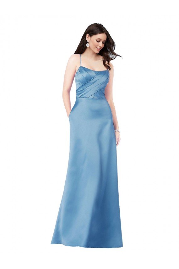Crossing Strap Back Pleated Bodice Long Satin Evening Dress