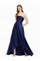 High Low Strapless Satin Evening Dress with Pockets
