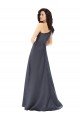 Rouched One Shoulder Floor Length Satin Evening Dress with Bow