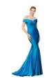 Off the Shoulder Long Chapel Train Satin Evening Dress