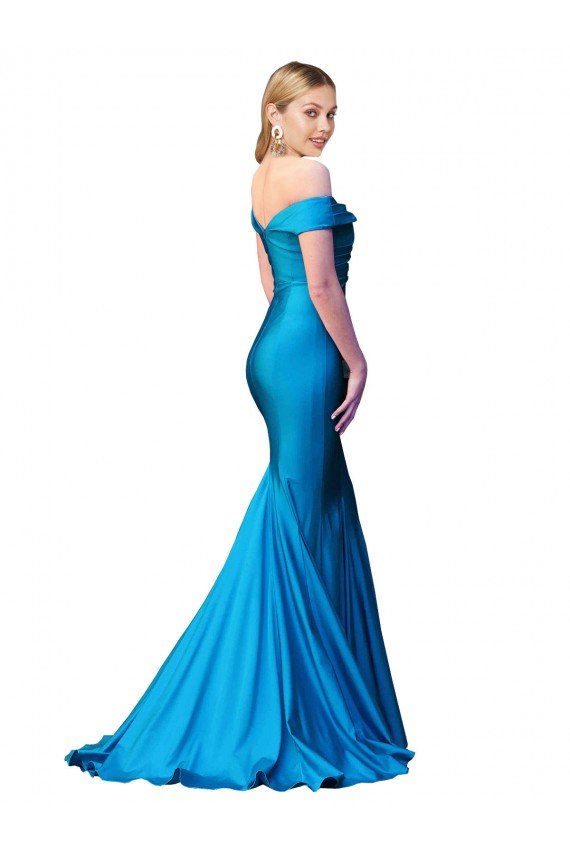 Off the Shoulder Long Chapel Train Satin Evening Dress