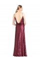 High Neck Halter Long Slim Sequin Evening Dress with V-Neck and Blouson Bodice