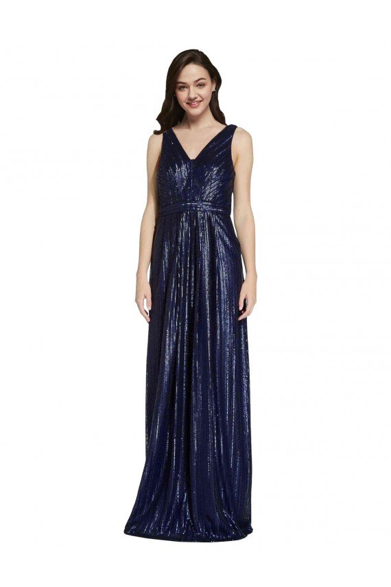 Long V-Neck Sparking Sequin Evening Dress with Low V-Back