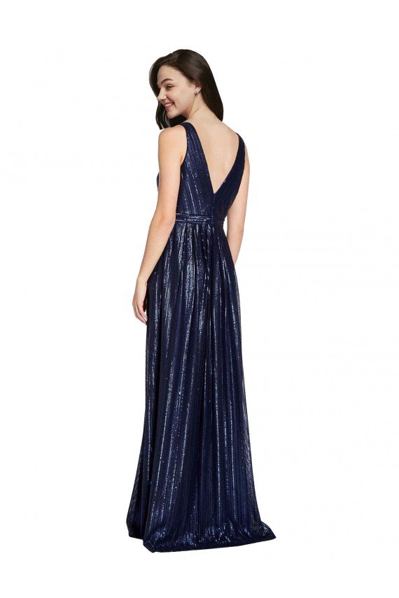 Long V-Neck Sparking Sequin Evening Dress with Low V-Back