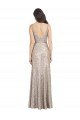 V-Neck Fully Sequin Evening Dress with V-Back and Front Slit