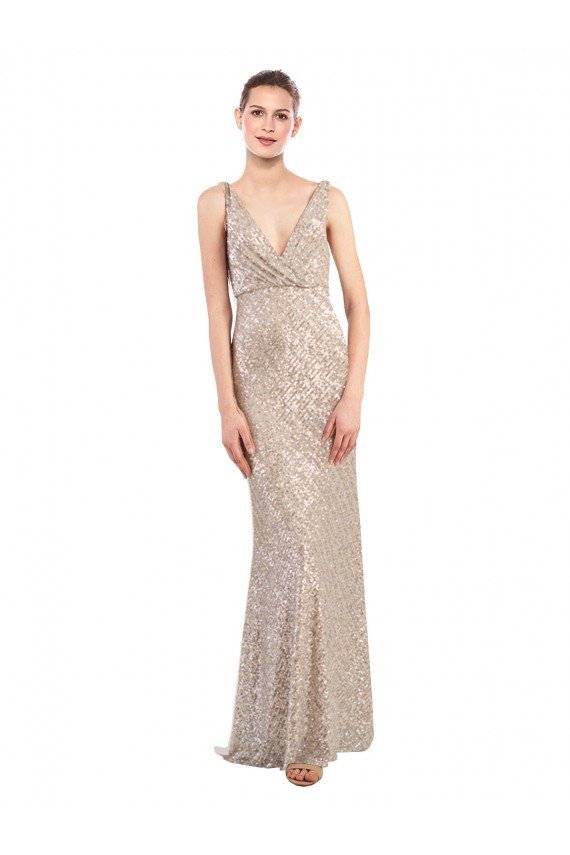 Faux Surplice V-Neck Slim Sparkling Sequin Evening Dress