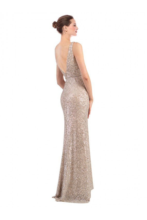 Faux Surplice V-Neck Slim Sparkling Sequin Evening Dress