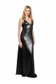 Full Length A-Line Sequin Evening Dress with Spaghetti Straps V-Neckline