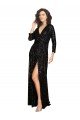 Deep V-Neckline Full Back Long Sleeves Sparkling Sequin Evening Dress with High Slit