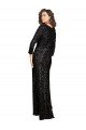 Deep V-Neckline Full Back Long Sleeves Sparkling Sequin Evening Dress with High Slit