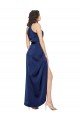 Full Length High Neck Wrap Silky Satin Evening Dress with Waist Tie