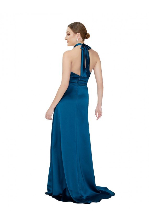 Halter Neck Silky Satin Evening Dress