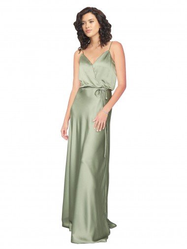 Silky Satin Evening Dress with Tied Waist UK