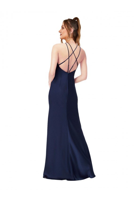 High Neck Satin Evening Dress with Strappy Back