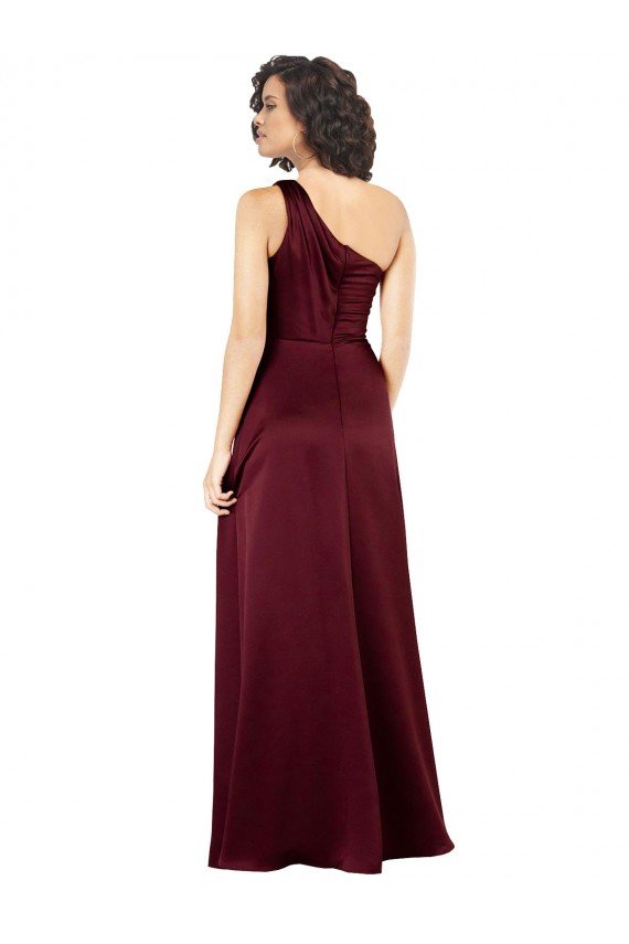 One Shoulder Silky Satin Evening Dress with Subtle Pleats