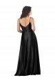 Full Length V-Neckline Silky Satin Evening Dress with Full Skirt