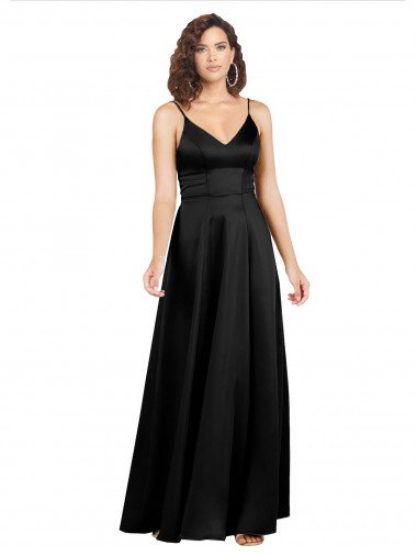 Silky Satin Floor-Length Long Evening Dress with V-Neckline UK