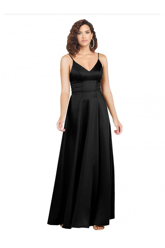 Silky Satin Floor-Length Long Evening Dress with V-Neckline