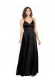 Silky Satin Floor-Length Long Evening Dress with V-Neckline