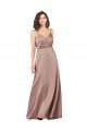 Subtle V-Neckline Silky Satin Evening Dress with Front Button Detail