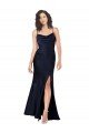 Draped Cowl Neck Silky Satin Evening Dress with Skirt Slit