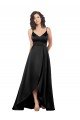 High Low V-Neckline Silky Satin Tulip Evening Dress with Wrap Skirt