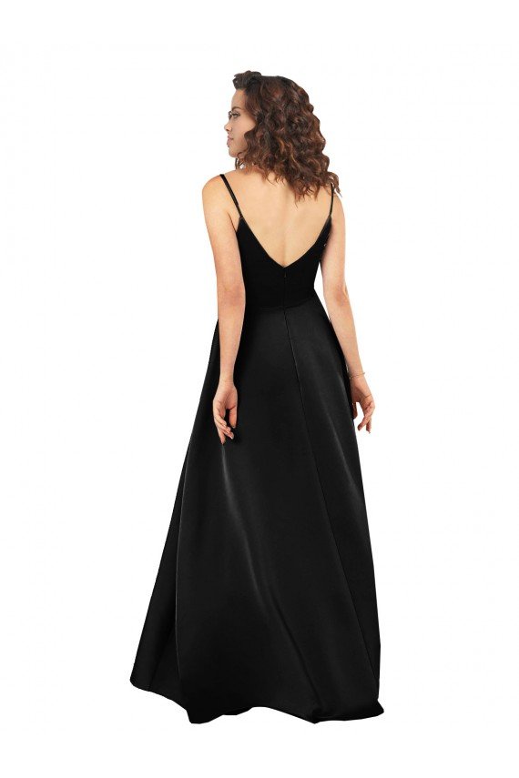 High Low V-Neckline Silky Satin Tulip Evening Dress with Wrap Skirt