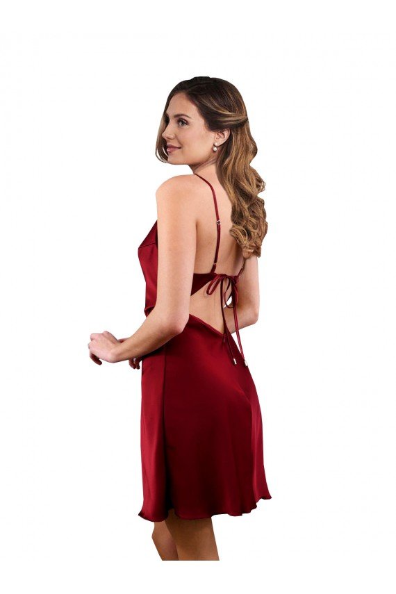 Midi Length Cowl Neck Silky Satin Short Cocktail Evening Dress