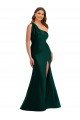 Cascading Bow One Shoulder Silky Satin Mermaid Evening Dress with Front Slit