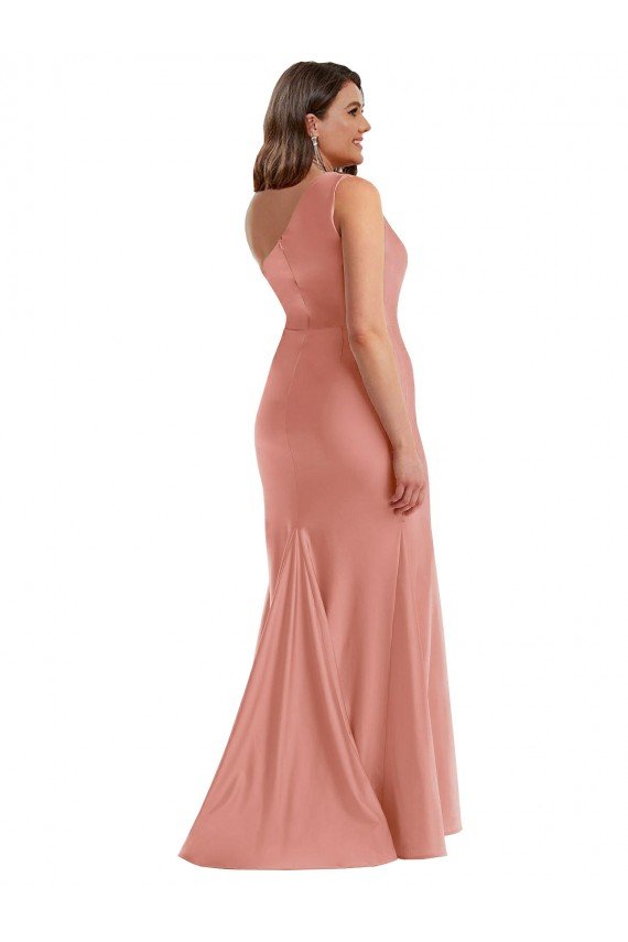 Cascade Ruffle One Shoulder Bustier Silky Satin Mermaid Evening Dress