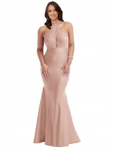 Criss Cross Halter Open Back Silky Satin Mermaid Evening Dress UK