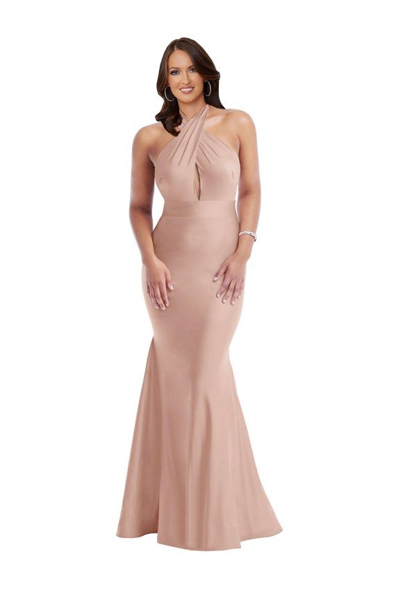 Criss Cross Halter Open Back Silky Satin Mermaid Evening Dress