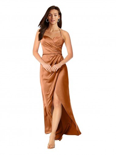 Faux-Wrap Skirt Silky Satin Evening Dress UK