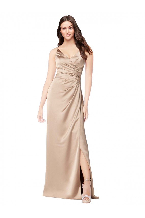 Silky Satin Evening Dress with Draped Surplice Bodice