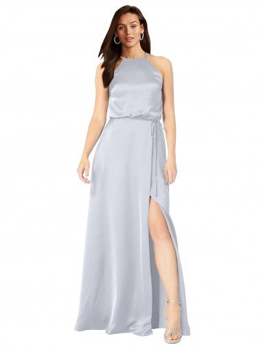 Halter Neck Silky Satin Evening Dress with Strappy Back UK