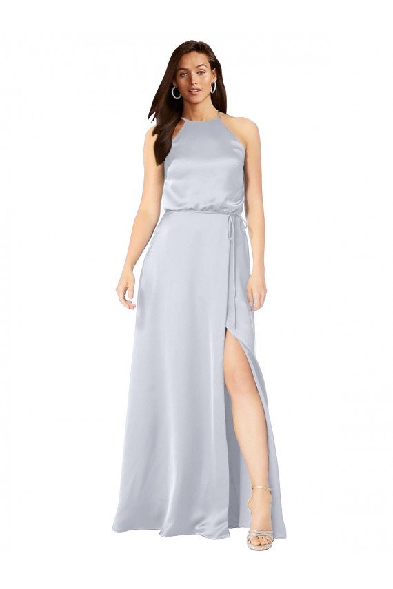 Halter Neck Silky Satin Evening Dress with Strappy Back