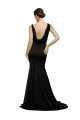 V-Neck Full Length Silky Satin Evening Dress with Soft Cowl Neck and Sweep Train