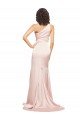 Full Length One Shoulder Long Silky Satin Evening Dress with High Split