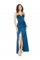 Full Length Bustier Style Long Silky Satin Evening Dress with Low Back